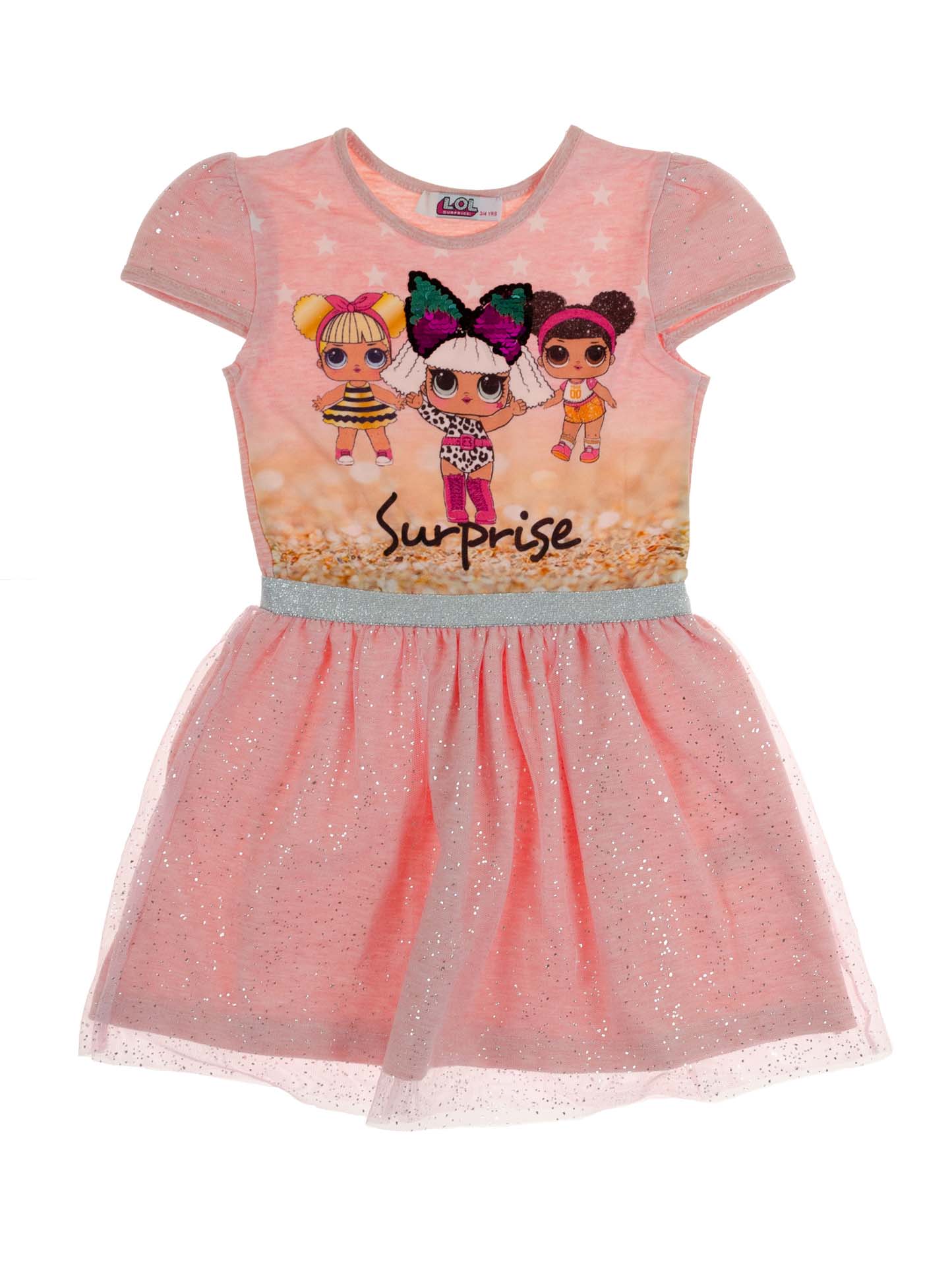 Розовое платье с изображением куклы LoL